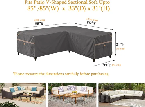 Miniatura 2 de Funda impermeable para sofá modular en forma de V para exteriores, resistente a los rayos UV, para muebles de patio de 5 plazas, 85 pulgadas de Gris