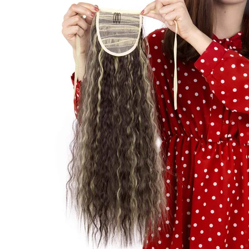 Miniatura 3 de Focussexy Extensión de cola de caballo sintética de 21 pulgadas con cordón para atar y cola de caballo rizada para mujer