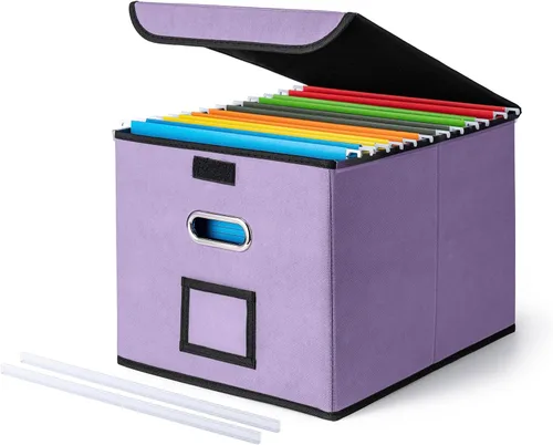 Miniatura 18 de Cajón Organizador de Archivos CADONO con Tapa, Organizador de Carpetas de Archivos Plegable con Deslizador de Plástico, Caja de Carpetas de Archivos