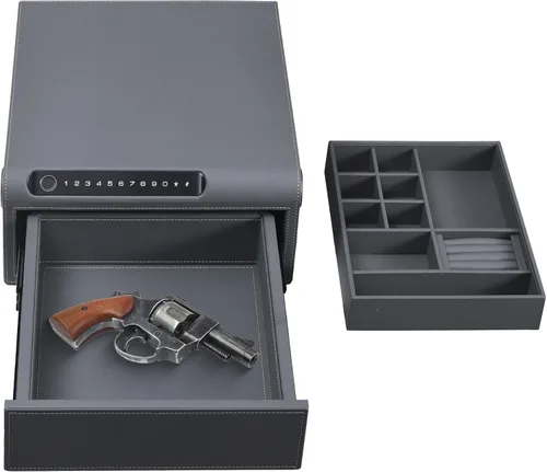 Miniatura 9 de Caja fuerte para joyas con cajones, biométrico de huellas dactilares, caja fuerte deslizante para pistolas, caja fuerte para almacenamiento de joyas