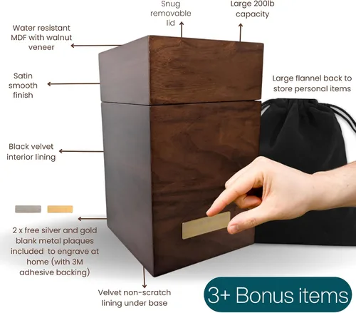 Miniatura 2 de Urnas de cremación de madera de nogal para cenizas humanas Caja conmemorativa grande de 200 libras Urna de recuerdo hecha a mano con bolsa