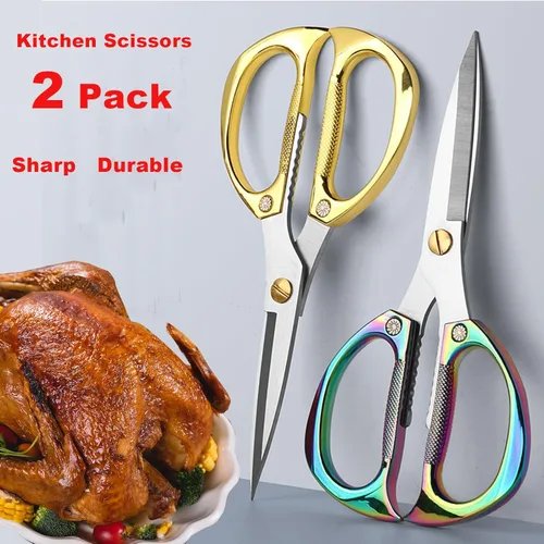Miniatura 4 de Tijeras de cocina de acero inoxidable – Paquete de 2 tijeras de carne multiusos resistentes para aves de corral, cocina y preparación de alimentos