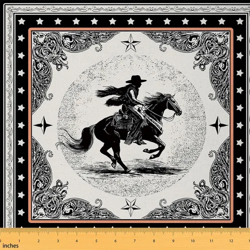 The Yard - Tela vaquera occidental de The Yard, amante de la tela de poliéster de franela suave y rústica vintage de caballo estrellas, tela de