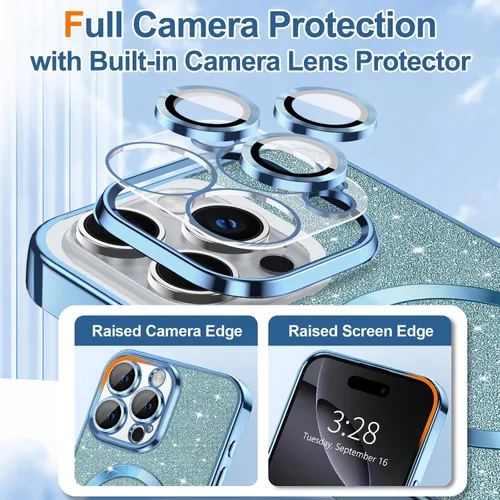 Miniatura 112 de Hython Funda para iPhone 14 Pro Max con purpurina, fundas magnéticas transparentes para teléfono con protector de lente de cámara