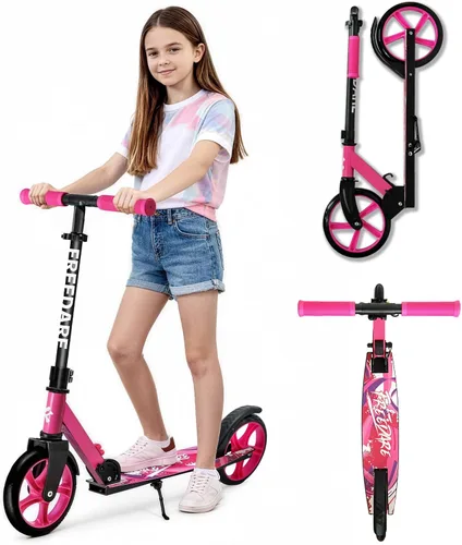 FREEDARE Kick Scooter for Kids & Adults Ages 8+, Foldable Teen Scooter with 2 Big 8-inch Wheels and 4-Level Adjustable Handlebar, Max Load 220 LBS