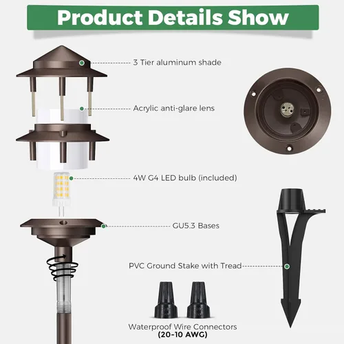 Miniatura 3 de Gardencoin Pagoda Luces de Camino de Bajo Voltaje para Paisaje, Luces de Camino LED al Aire Libre de 12V con Cable, Iluminación de Pasarela