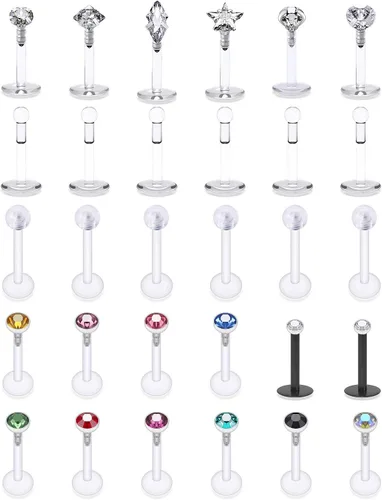 SCERRING Anillos de labios de 0.56 oz Bioflex Flexible Acrílico Labret Monroe Lip Rings Nail Tragus Helix Pendientes Studs Ring Medusa Piercing