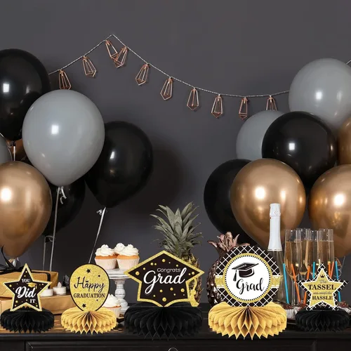 Miniatura 5 de 10 piezas de decoraciones de fiesta de graduación 2026 Felicidades graduados de panal de abeja centros de mesa de felicitaciones para fiesta