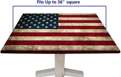 Miniatura 6 de Mantel cuadrado ajustable con bandera americana, 4 de julio, Día de la Independencia, manteles de madera con borde elástico, resistente a