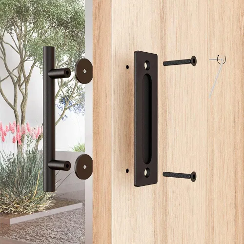 Miniatura 5 de ZEKOO Manija de puerta corrediza de granero de 12 pulgadas, diseño de dos lados, color negro, acero al carbono, puerta de jardín, cobertizo