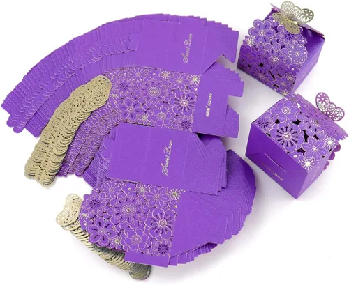 Miniatura 8 de Kslong Juego de 50 unidades por juego de cajas huecas de dulces con diseño de flores y mariposas, cajas de regalo de galletas, decoración de fiesta