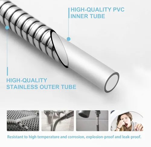 Miniatura 4 de OFFO Manguera de ducha, manguera de acero inoxidable libre de arrugas de 48 pulgadas con electrochapado, manguera de ducha de mano con conector