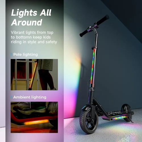 Miniatura 4 de Electric Scooter for Kids Ages 6-12, 150W Motor, Simple One-Button Control, 2 Safe Speeds (6/10 MPH), K2 Pro for 3 Speeds, Colorful Lights, Magnetic