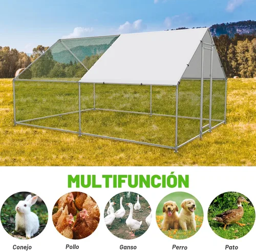 Miniatura 6 de NUGRIART Gallinero grande de metal para pollos con jaula de aves de corral de entrada con cubierta resistente al agua y anti-UV, casa para patos