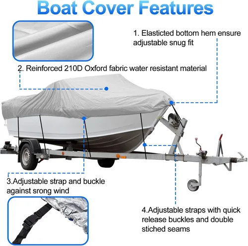 Miniatura 2 de SPORTYOUTH Funda para barco 14-16 pies, fundas para barcos remolcables impermeables con protección UV 210D de tela Oxford, compatible con cascos
