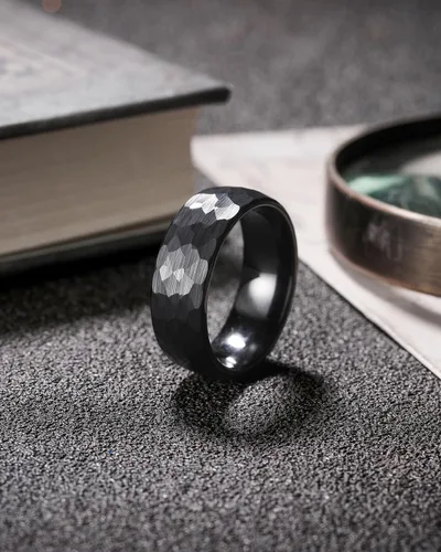 Miniatura 2 de Three Keys Jewelery - Anillos de tungsteno martillado para hombres y mujeres, 0.157pulgadas, 0.236pulgadas, 0.315pulgadas, negro cepillado, alianza