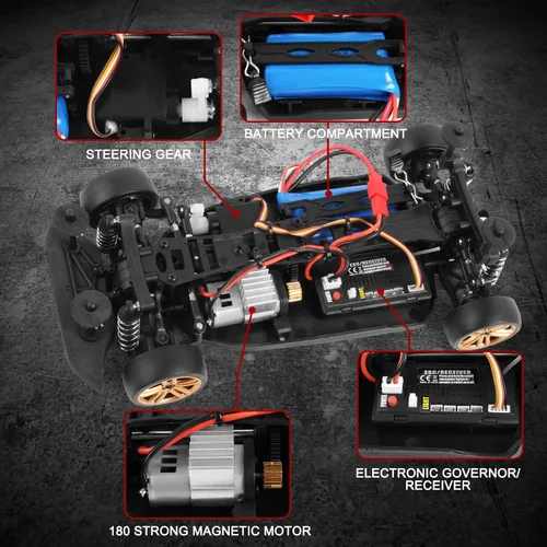 Miniatura 7 de GoolRC Coche de deriva a control remoto a escala 1:18, 2.4 GHz, 4 WD, 30 KM/H, autos de carreras de alta velocidad con tira de luz LED y 1 batería