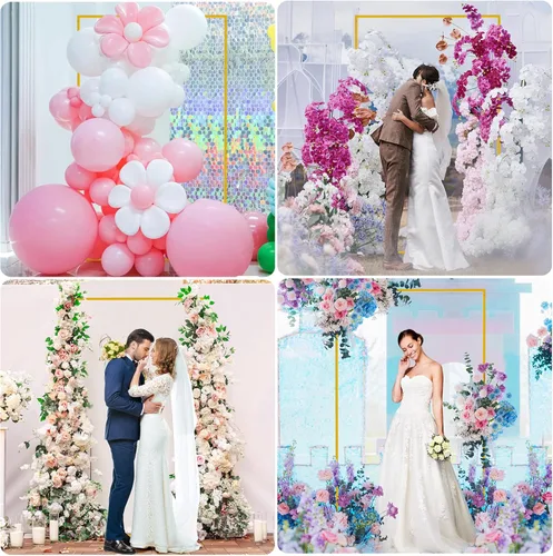 Miniatura 6 de Fondo de arco de boda de 6.6 x 4 pies, soporte cuadrado dorado para arco de globos de metal, marco rectangular para fiesta de cumpleaños, baby