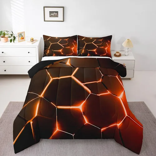 Miniatura 48 de Feelyou Juego de edredón de nido de abeja, edredón hexagonal rojo degradado para niños, niñas, adolescentes, juego de ropa de cama geométrico, Multi