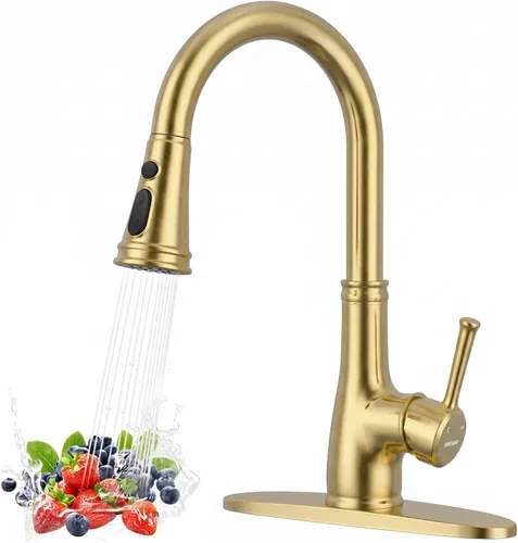 Miniatura 16 de Grifo de cocina con aerosol -WEWE de un solo agujero para fregadero de cocina con placa de cubierta, Plateado, A100806BN Níquel cepillado