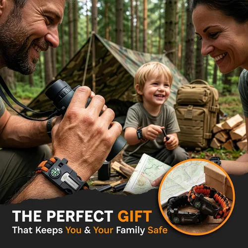 Miniatura 2 de Paracord Pulsera con Brújula Senderismo Supervivencia Emergencia Silbato Encendedor Kit Equipo de Camping Esenciales de Senderismo Pesca Caza