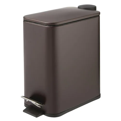 Miniatura 13 de mDesign Cubo de basura rectangular de metal delgado de 1.3 galones con pedal de pie, tapa de cierre fácil, papelera estrecha, contenedor de basura