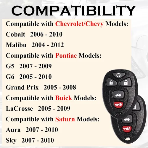 Miniatura 2 de SUPALAND Llavero de Reemplazo para Control Remoto Compatible con Chevy Malibu 2004 2005 2006 2007 2008 2009 2010 2012 Cobalt Pontiac G5 G6 Grand