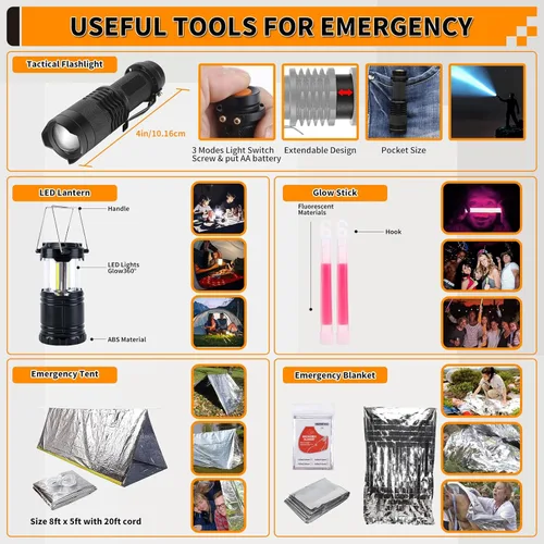 Miniatura 4 de Survival Kit, Gifts for Men Women Teen Boys, 252 pcs Survival Gear and Equipment Mini First Aid Kit for Car Home, Emergency Kit with Molle System