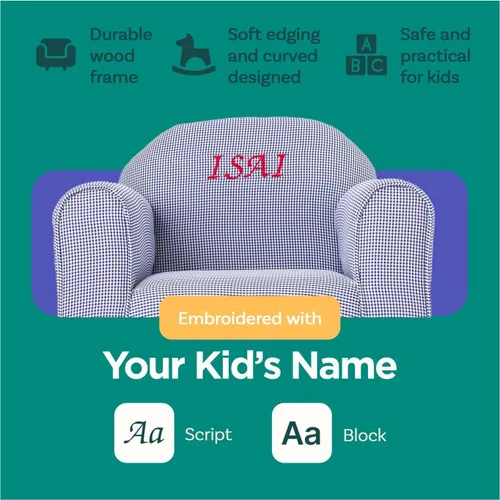 Miniatura 5 de Silla personalizada de cuadros para niños con bordado de nombre personalizado, tela de microgamuza suave, cojín acolchado, marco de madera, de 2 a 5