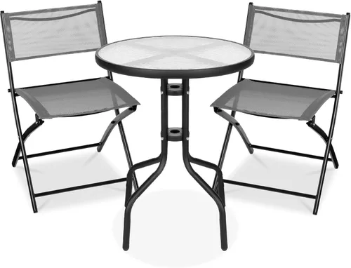 Miniatura 11 de Best Choice Products Juego de muebles de comedor de 3 piezas con mesa de vidrio texturizado, 2 sillas plegables de acero, tela de poliéster