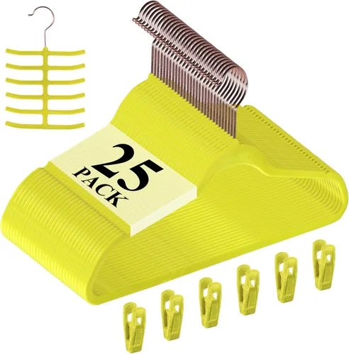 Miniatura 33 de VECELO Perchas de terciopelo de alta calidad resistentes (paquete de 60), antideslizantes y ahorran espacio con 8 clips para los dedos y soporte