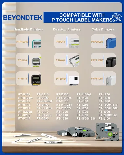 Miniatura 2 de 3PK Reemplazo para cinta de etiquetas de Brother Label Maker 12mm 0.47 Blanco Compatible con Brother P Touch TZe TZ Cinta 12mm 0.47 laminada blanca
