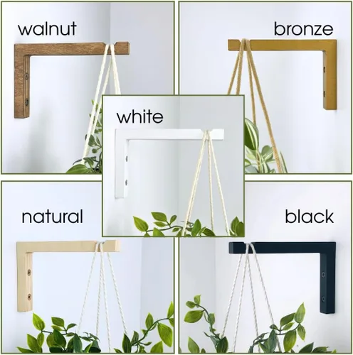 Miniatura 2 de EvenWood Juego de 2 ganchos para plantas de pared de 6 pulgadas, gancho de madera montado en forma de L, soporte para interiores y exteriores