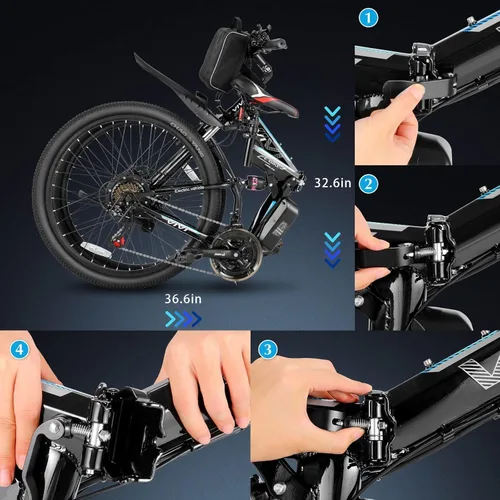 Miniatura 4 de Vivi Electric Bike for Adults, 750W Rated Folding Electric Mountain Bike 26'' Commuter Ebike 20MPH Foldable Ebike Adult Electric Bicycles with