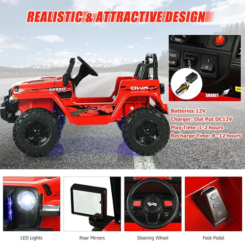 Miniatura 6 de INFANS Camión de Juguería con Control Remoto de los Padres, Vehículos Eléctricos Alimentados por Batería de 12V, 3 Velocidades, Radio Bluetooth