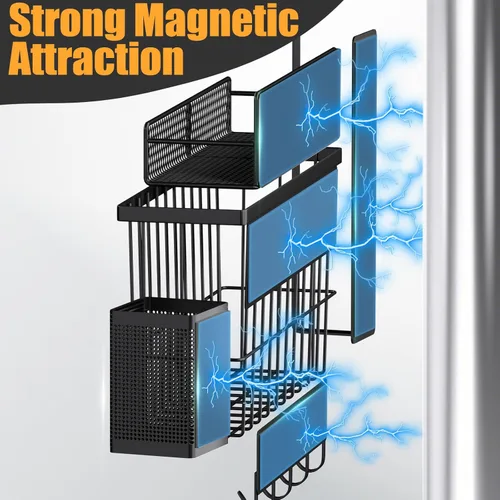 Miniatura 3 de Estante magnético para especias para refrigerador, paquete de 7 estantes magnéticos fuertes 100% de metal, organizador de especias con soporte