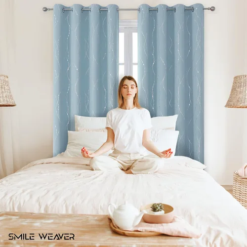 Miniatura 2 de SMILE WEAVER - Cortinas opacas azules para dormitorio de 72 pulgadas de largo, 2 paneles, diseño impreso, cortinas para oscurecer la habitación