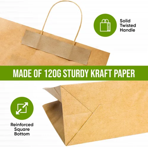 Miniatura 4 de Bolsas de papel Tobvory con asas, 50 unidades de bolsas de papel kraft de 16x6x12 pulgadas, marrón, a granel, bolsa grande de papel reciclado, bolsa