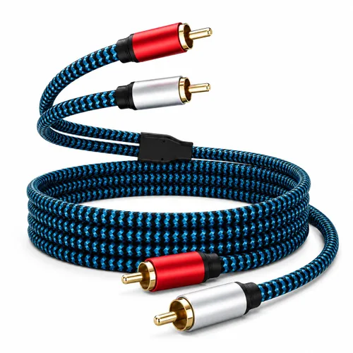 Cable RCA de 5 pies/4.9 ft 2RCA macho a 2RCA macho cable de audio estéreo trenzado de nailon cable de audio auxiliar para cine en casa,