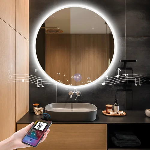 Miniatura 4 de S·BAGNO - Espejo de baño LED redondo de 24 pulgadas con luces, espejo de tocador antivaho montado en la pared, 3000 K/4000 K/6500 K, espejo