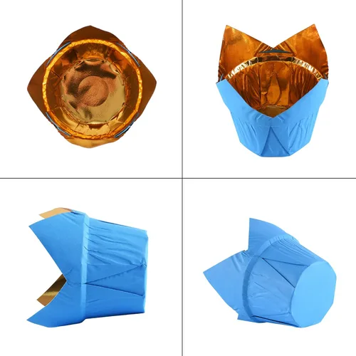 Miniatura 4 de Party Hippo Gold Tulip Cupcake Forros 100 piezas de papel para hornear tazas de papel para hornear a prueba de grasa, cajas para magdalenas