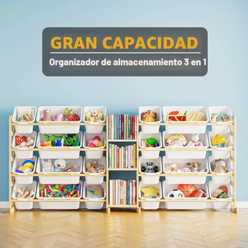 Miniatura 3 de SpaceAid Organizador grande de almacenamiento de juguetes con 24 contenedores y 3 estantes, estantería de almacenamiento de juguetes, caja de Blanco