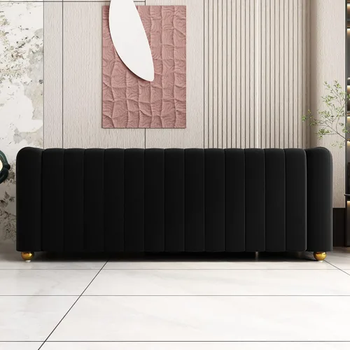 Miniatura 5 de Sofá capitonado Chesterfield de terciopelo tapizado de 81 pulgadas de ancho, 3 plazas, cómodo sofá para sala de estar, dormitorio, oficina, Negro