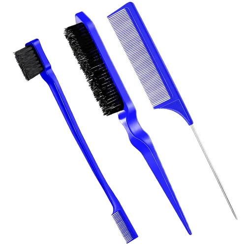 Miniatura 11 de Geiserailie Juego de 3 Cepillos para Cabello Slick Back, Cepillo de Cerdas, Control de Bordes, Peine Desenredante para Cabello Negro de Mujeres Rosa