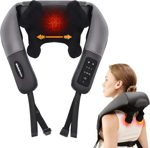 Masajeador de cuello y hombros y espalda con calor, ancho ajustable, masajeador Shiatsu inalámbrico para aliviar el dolor de tejido profundo, motor