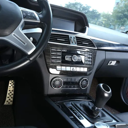 Miniatura 5 de YIWANG Marco de panel de CD de consola central de coche ABS cromado para Mercedes Benz Clase C W204 2011-2013 (grano de madera negro)