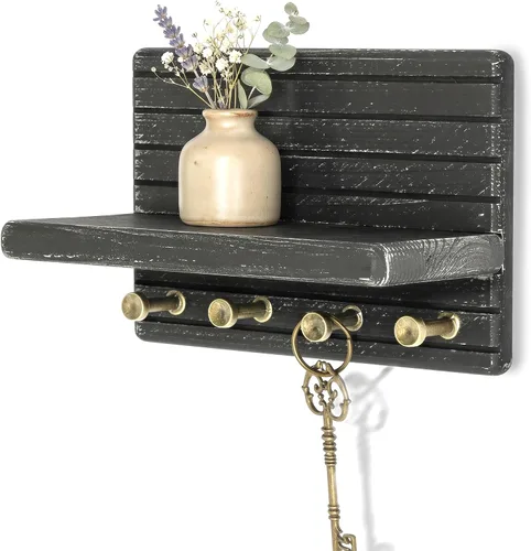 Miniatura 10 de Rebee Vision Soporte de pared de madera de acacia para decoración del hogar, mini llavero de 7 pulgadas para pared con 4 ganchos resistentes