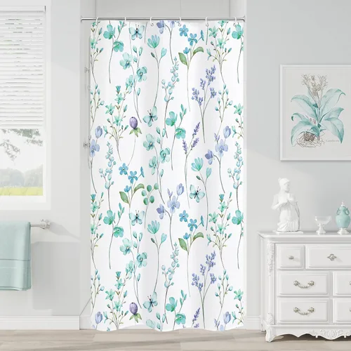 Miniatura 30 de Litabel Cortina de ducha con diseño floral de acuarela, cortina de ducha de flores de mariposa azul para baño, juego de cortina de ducha moderna