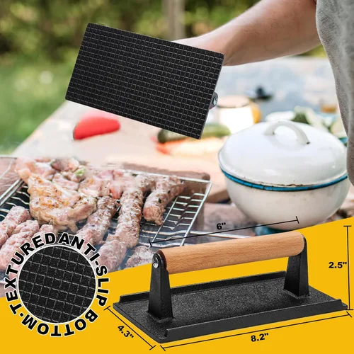 Miniatura 3 de AIVIKI - Prensa para hamburguesas, prensa para hamburguesas Smash para plancha Blackstone, hierro fundido resistente rectangular de 8.2x4.2 pulgadas