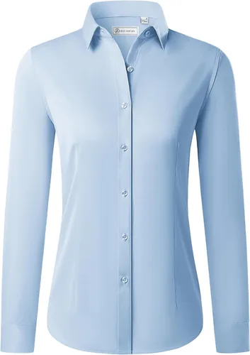 Miniatura 22 de Siliteelon - Camisas con botones para mujer de manga larga, camisas de vestir sin arrugas, con cuello, para oficina, blusas sólidas, tops